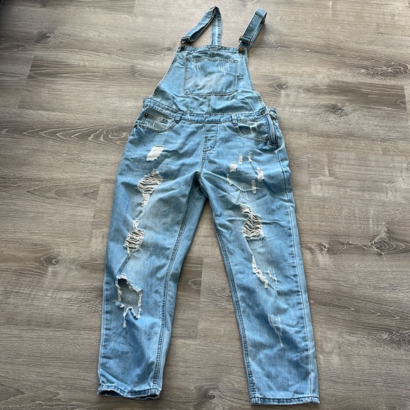 Sadie & Sage | Distressed Denim Overalls - Picture 1 of 8